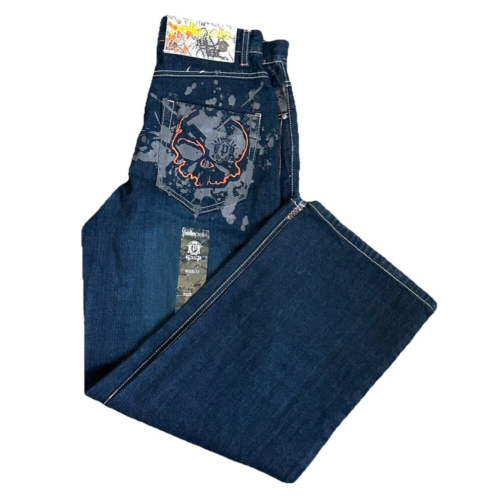 Pellepelle Vintage Skull Jeans Size Y12 Baggy Skater Grunge Y2K